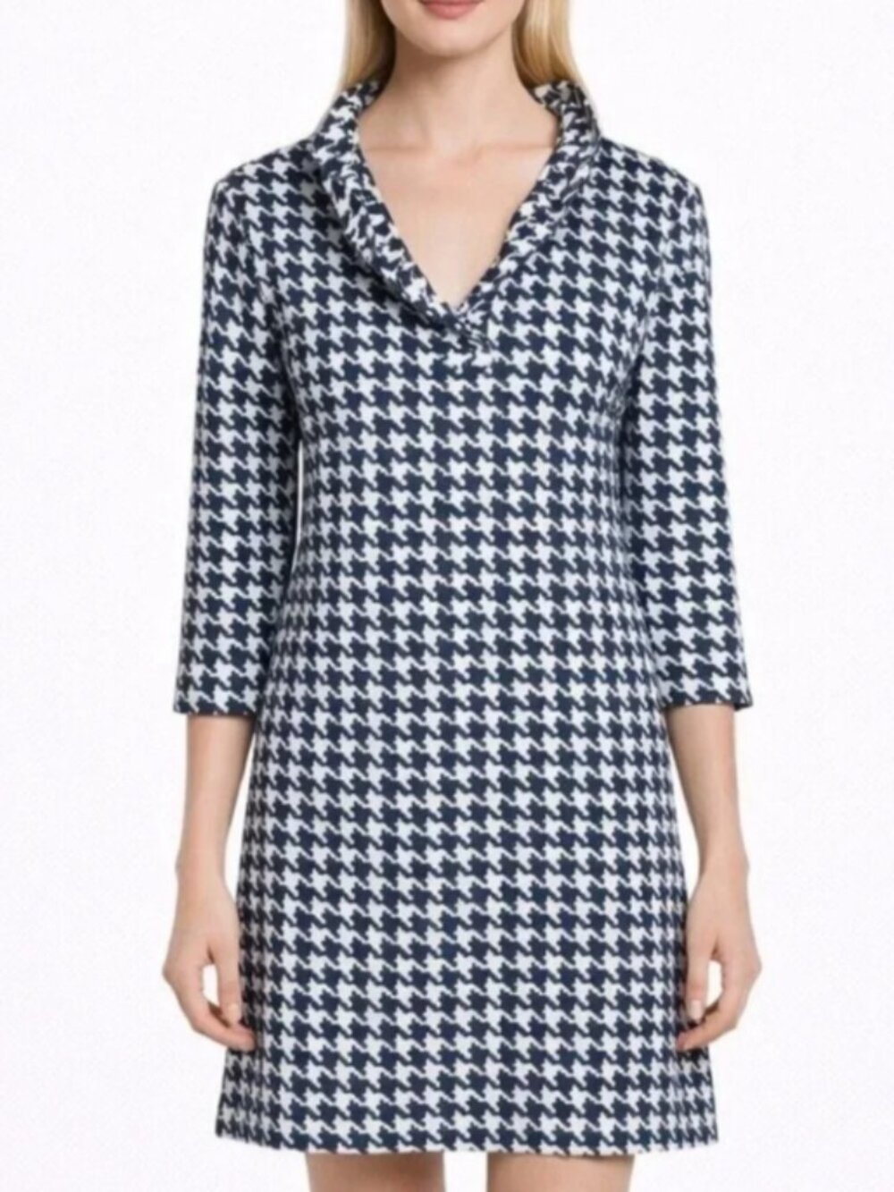 J. Mclaughlin Size M Durham Catalina Cloth Ruffle Neck Houndstooth Sheath Dress